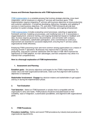 Assess and Eliminate Dependencies with ITSM Implementation