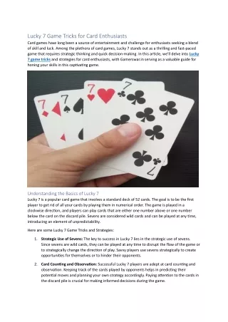 Lucky 7 Game Tricks for Card Enthusiasts