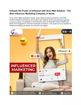 Unleash the Power of Influence with Grav Web Solution - The Best Influencer Marketing Company in Noida.