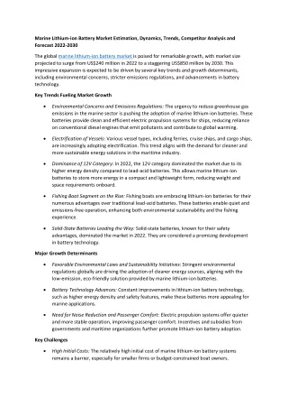 Marine Lithium-ion Battery Market Estimation, Analysis and Forecast 2030