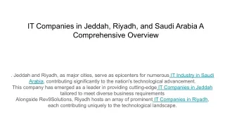 IT Companies in Jeddah, Riyadh, and Saudi Arabia A Comprehensive Overview