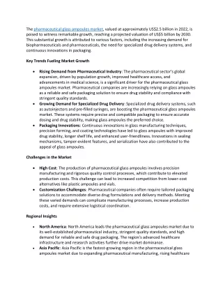 Pharmaceutical Glass Ampoules Market , Technology Innovations , 2023-2030