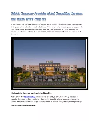 Which Company Provides Hotel Consulting Services and What Work They Do
