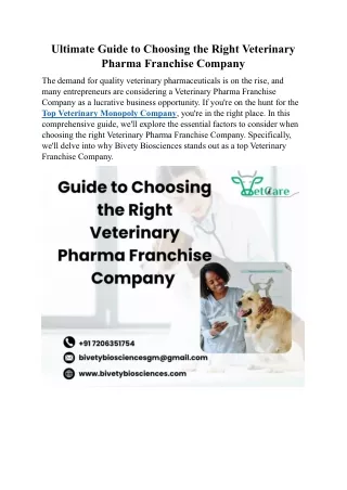 Ultimate Guide to Choosing the Right Veterinary Pharma Franchise Company