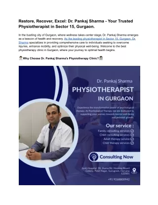 Dr. Pankaj Sharma - Your Trusted Physiotherapist in Sector 15, Gurgaon.