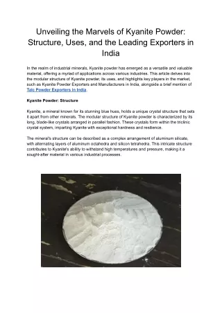 Unveiling the Marvels of Kyanite Powder_ Structure, Uses, and the Leading Exporters in India