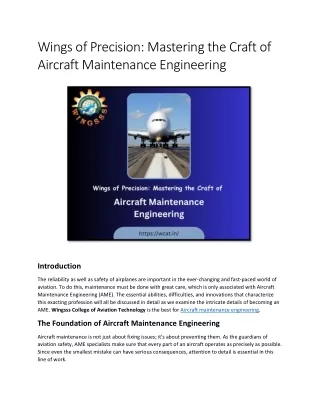 Wings of Precision:  Mastering the Craft of Aircraft Maintenance Engineering