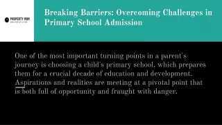 Breaking Barriers: Overcoming Challenges in Primary School Admission