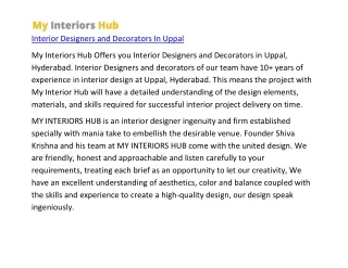 Interior Designers and Decorators In Uppal