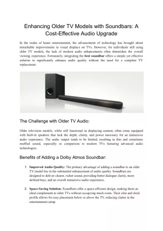 Enhancing Older TV Models with Soundbars_ A Cost-Effective Audio Upgrade