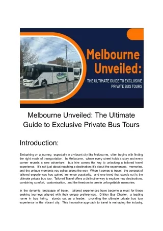 Revealing the Essence of Melbourne: The Ultimate Guide to Private Bus Tours