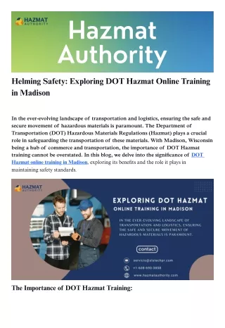 Helming Safety: Exploring DOT Hazmat Online Training in Madison