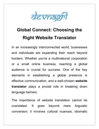 Global Connect: Choosing the Right Website Translator