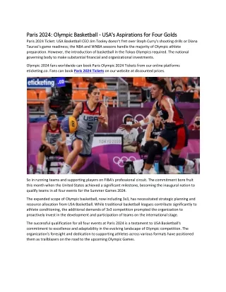 Paris 2024 Olympic Basketball - USA's Aspirations for Four Golds