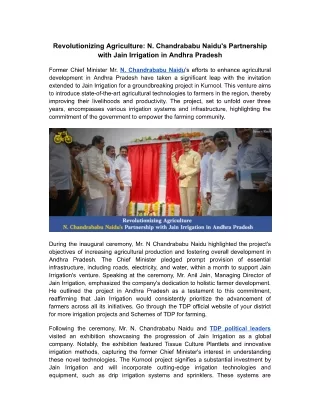 Revolutionizing Agriculture N. Chandrababu Naidus Partnership with Jain Irrigati
