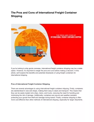 The Pros and Cons of International Freight Container Shipping