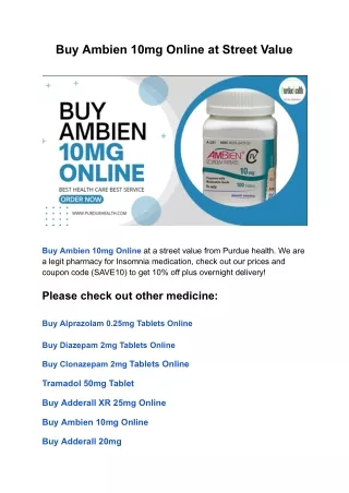 Buy Ambien 10mg Online at Street Value | PurdueHealth