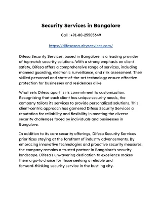 Security Services in Bangalore