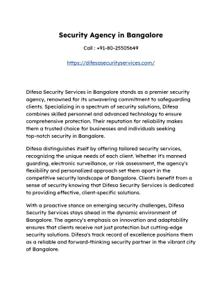 Security Agency in Bangalore