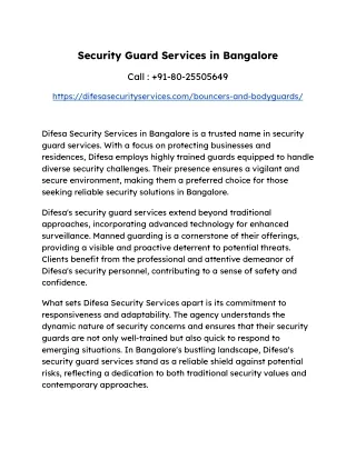 Security Guard Services in Bangalore