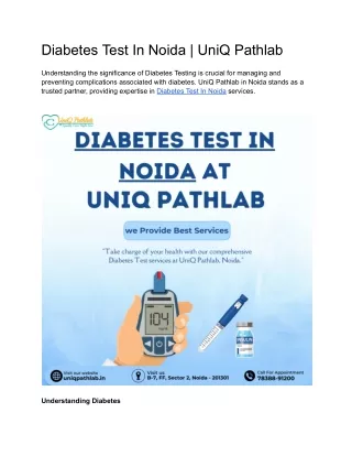 Diabetes Test In Noida | UniQ Pathlab