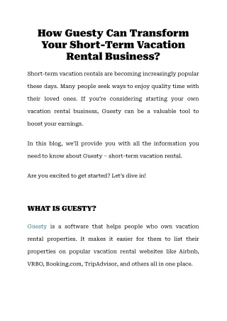 How Guesty Can Transform Your Short-Term Vacation Rental Business