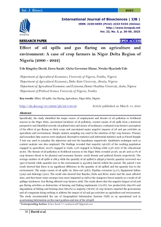 Effect of oil spills and gas flaring on agriculture and environment: A case of