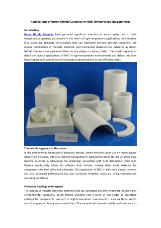 Applications of Boron Nitride Ceramics in High-Temperature Environments