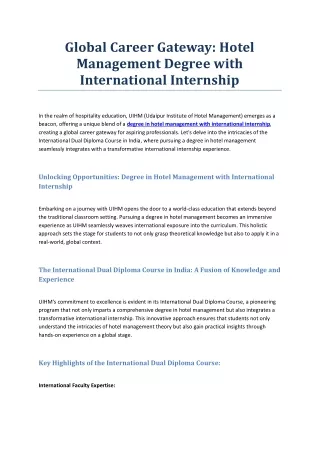 Global Career Gateway: Hotel Management Degree with International Internship