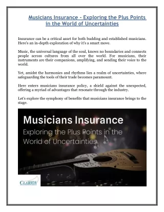 Musicians Insurance - Exploring the Plus Points in the World of Uncertainties
