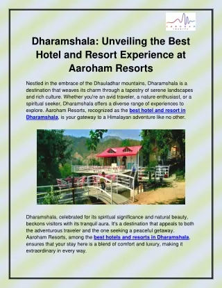 Best hotel and resort in Dharamshala