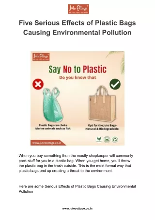 Five Serious Effects of Plastic Bags Causing Environmental Pollution