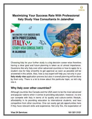 Maximizing your Success Rate with Professional Italy Study Visa Consultants in Jalandhar