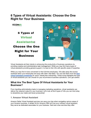 6 Types of Virtual Assistants: Choose the One Right for Your Business