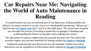 Car Repairs Near Me Navigating the World of Auto Maintenance in Reading