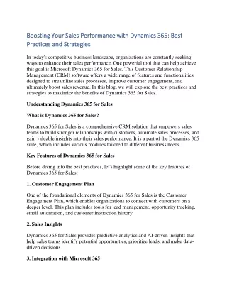 Boosting Your Sales Performance with Dynamics 365 Best Practices and Strategies