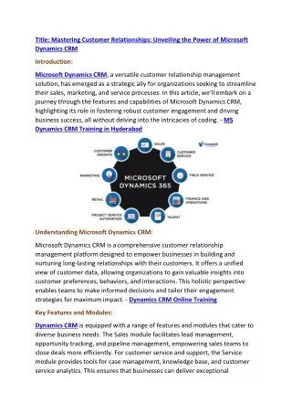 Microsoft Dynamics CRM Training | Visualpath