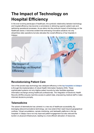 The Impact of Technology on Hospital Efficiency