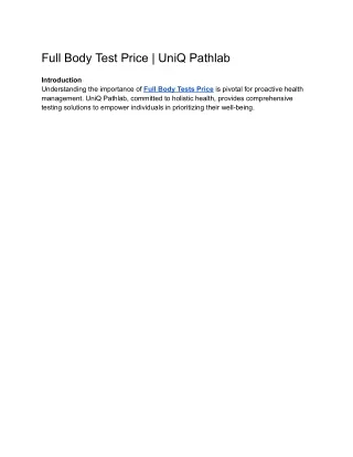 Full Body Test Price | UniQ Pathlab