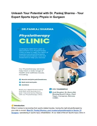 Dr. Pankaj Sharma - Your Expert Sports Injury Physio in Gurgaon.