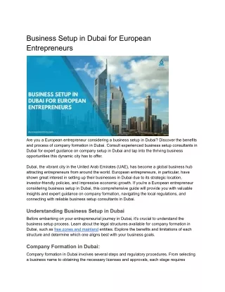 Business Setup in Dubai for European Entrepreneurs