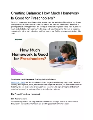 Creating Balance_ How Much Homework Is Good for Preschoolers