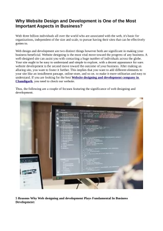 Why Website Design and Development is One of the Most Important Aspects in Business?