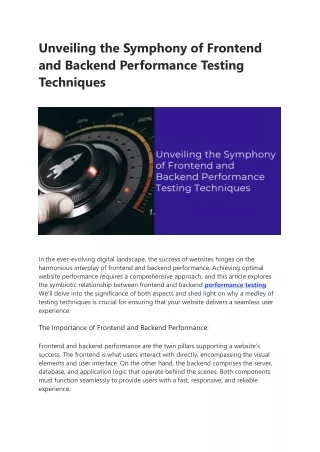 Unveiling the Symphony of Frontend and Backend Performance Testing Techniques