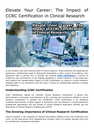 Elevate Your Career_ The Impact of CCRC Certification in Clinical Research