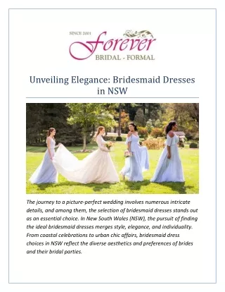 Unveiling Elegance - Bridesmaid Dresses in NSW