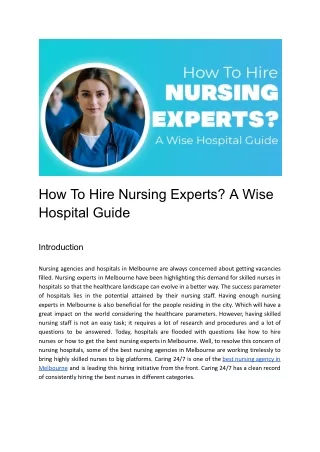 Effective Practices for Recruiting Nursing Specialists: A Wise Hospital Guide