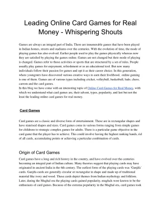 Online Card Games for Real Money - Whispering Shouts