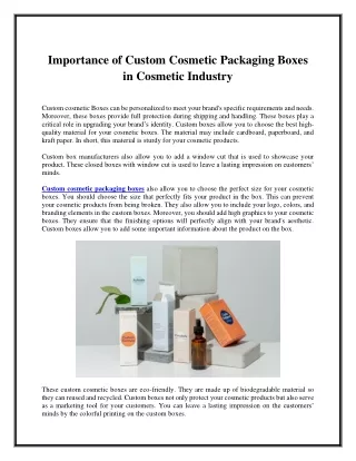 Importance of Custom Cosmetic Packaging Boxes in Cosmetic Industry