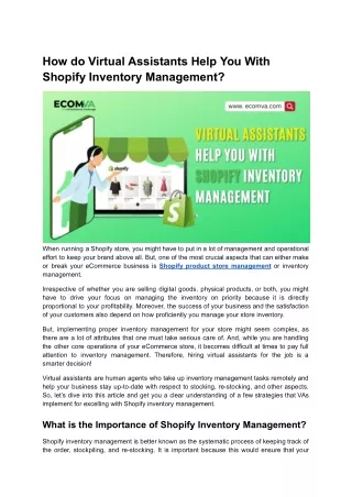 How do Virtual Assistants Help You With Shopify Inventory Management?